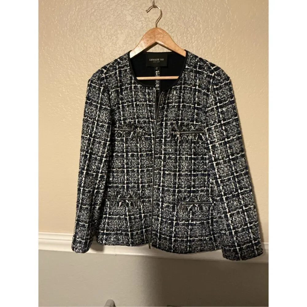 Lafayette148 New York Plaid Tweed Blazer Jacket